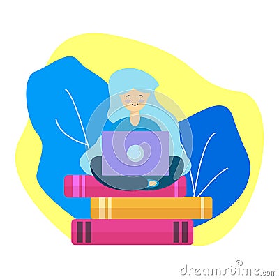 Cute girl sitting on the book, Can be used for many purpose. Vector Illustration