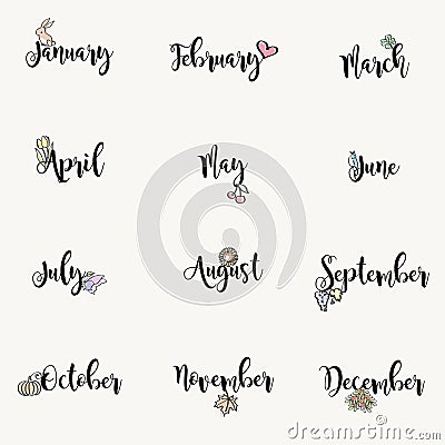 Months Illustrated Calendar - vector Vector Illustration