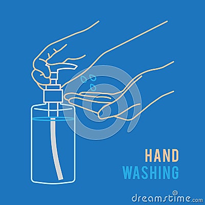 Pump alcohol gel Hand sanitizer Alcohol-based hand rub. Rubbing alcohol. Wall mounted soap dispenser. Vector Illustration