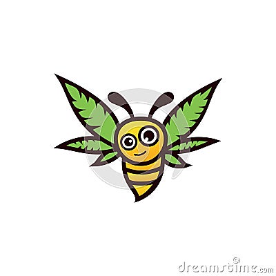 Cannabis Honey Logo Vector. Bee Hemp Leaves Logo Design Graphic. Vector Illustration