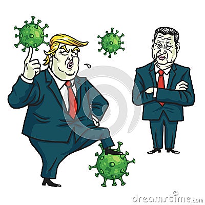 Donald Trump and Xi Jinping Discussed Fighting Against Coronavirus COVID-19 Cartoon Vector Illustration. Washington DC, April 2, Vector Illustration