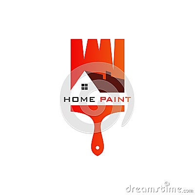 Home Paint Brush Logo Design. Real Estate Colorfull Graphic. Renovation Repair Construction Icon. Vector Illustration