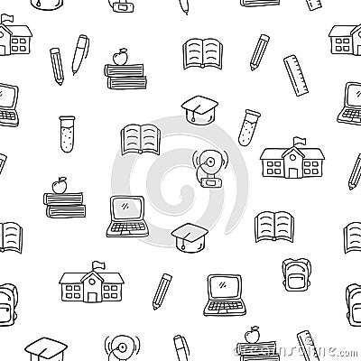 Education theme seamless pattern in cute doodle style Stock Photo