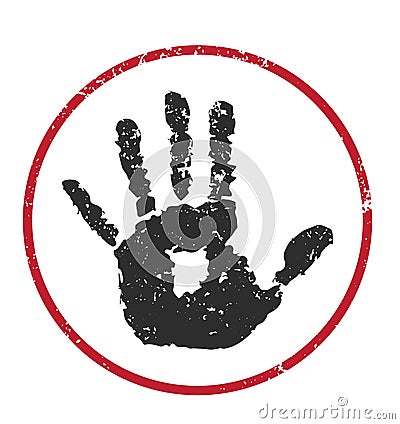 Grunge hand and red circle showing stop Cartoon Illustration