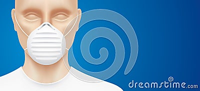 Man with N95 medical face mask. Vector Illustration