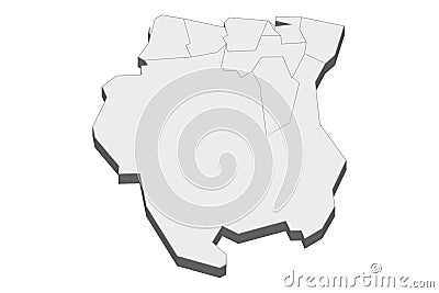 Suriname map in 3D. 3d map with borders of regions. Cartoon Illustration