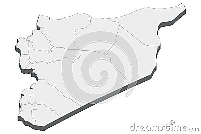 Syria map in 3D. 3d map with borders of regions. Cartoon Illustration