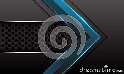 Abstract blue arrow direction on grey metallic with dark circle mesh pattern design modern futuristic technology style background Vector Illustration