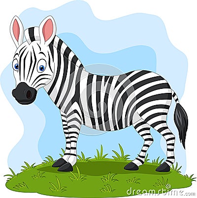 Cartoon happy zebra in the grass Vector Illustration