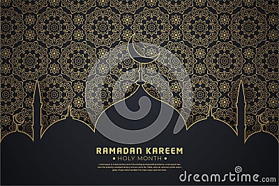 Ramadan Kareem template with mandala pattern and mosque. Vector Islamic background Vector Illustration