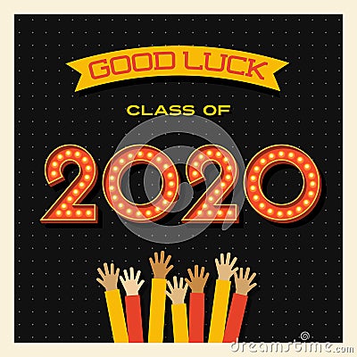 2020 graduation greeting card or banner design with vintage light bulb sign numbers. Vector Illustration