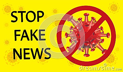 Stop Fake News of Covid-19 and symbol on yellow background Vector Illustration
