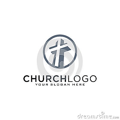 Church logo. Christian symbols. The Cross of Jesus, the fire of the Holy Spirit and the dove. Vector Illustration