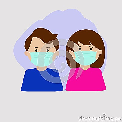 A couple wearing protection mask. Surgical mask Vector Illustration