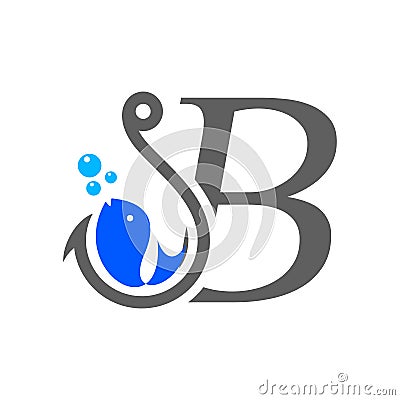 Initial B hook and fish Vector Illustration