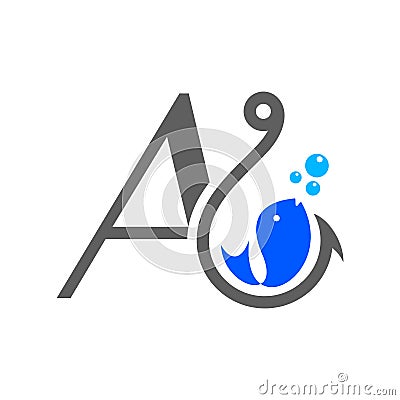 Initial A hook and fish Vector Illustration