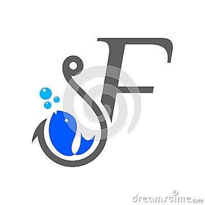 Initial F hook and fish Vector Illustration