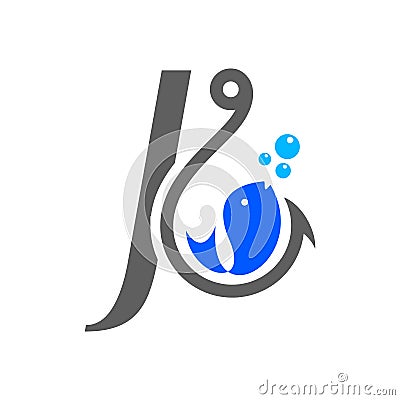 Initial J hook and fish Vector Illustration