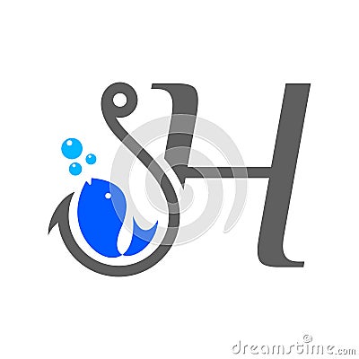 Initial H hook and fish Vector Illustration