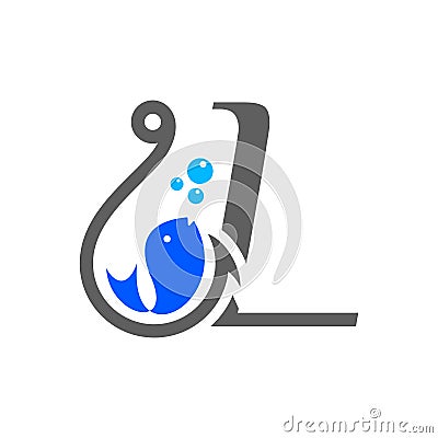 Initial L hook and fish Vector Illustration