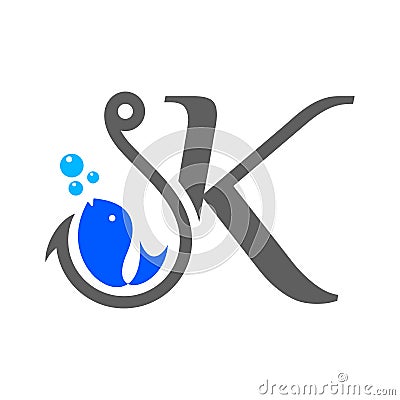 Initial K hook and fish Vector Illustration