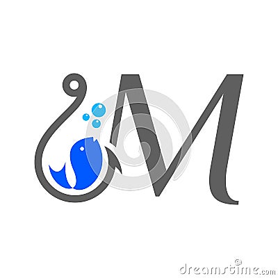 Initial M hook and fish Vector Illustration