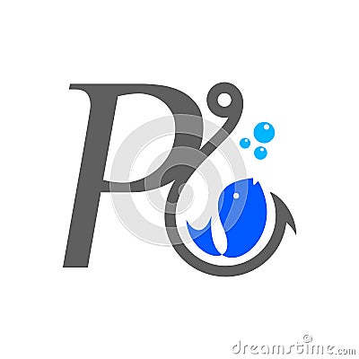 Initial P hook and fish Vector Illustration