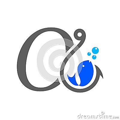 Initial O hook and fish Vector Illustration