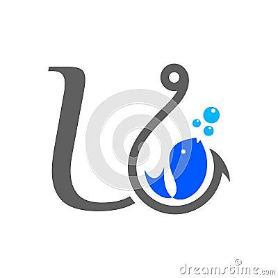 Initial U hook and fish Vector Illustration