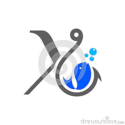 Initial X hook and fish Vector Illustration