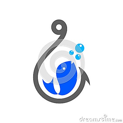 Initial hook and fish Vector Illustration