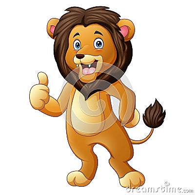 Cute lion cartoon giving thumb up Vector Illustration