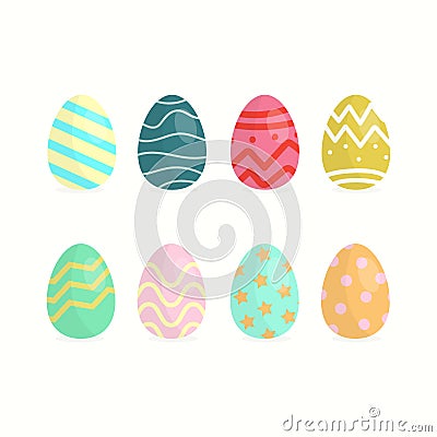 Happy Easter.Set of Easter eggs with different texture on a white background.Spring holiday. Vector Illustration.Happy easter eggs Stock Photo
