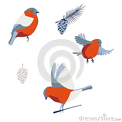 Vector winter set with bullfinch Vector Illustration