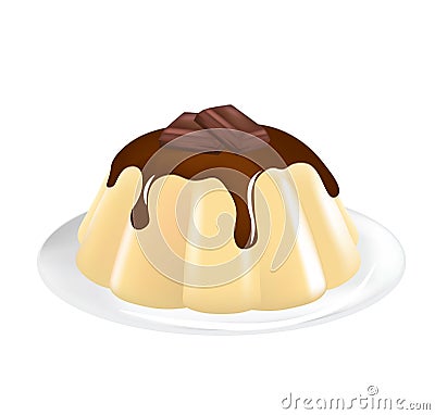 Vanilla pudding with chocolate topping Vector Illustration