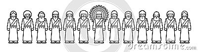 Jesus and twelve disciples cartoon graphic vector Vector Illustration