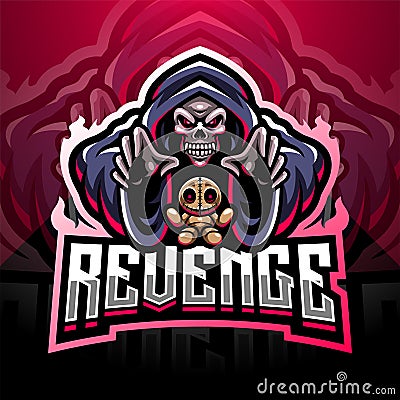 Skull wizard esport gaming mascot logo with voodoo doll Vector Illustration