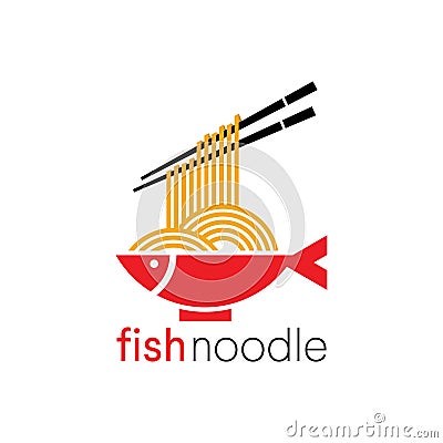 Fish Noodle Chinese Restaurant and Food Logo Vector Vector Illustration