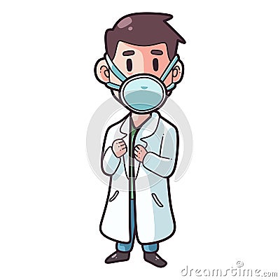 Cartoon male doctor using a mask Vector Illustration