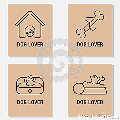 Dog lover logo icon line art vector set Vector Illustration