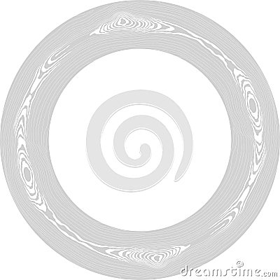 Round white wood frame. Tree circular grain texture. Dense lines pattern. Vector background Vector Illustration