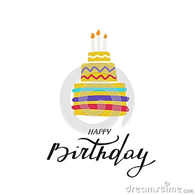 Happy birthday greeting card template with handwritten text Vector Illustration