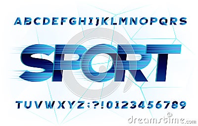 Sport alphabet font. High speed effect letters and numbers on bright background. Vector Illustration