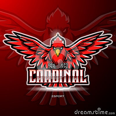 Cardinal bird esport logo mascot design Vector Illustration