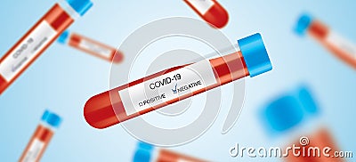 COVID-19 blood test tubes, dropping from the air. Vector Illustration