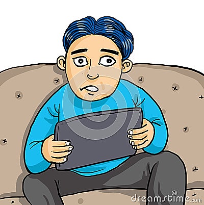 Kid play online games with tablet applications Vector Illustration