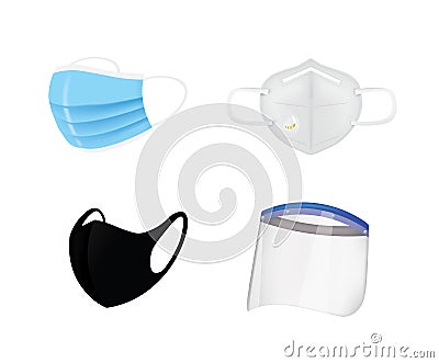 Surgery mask and face shield set Vector Illustration