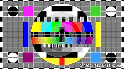 TV colour bars test card screen. SMPTE Television Color Test Calibration Bars. Test card. SMPTE color bars. Graphic for footage vi Vector Illustration