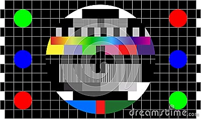 TV colour bars test card screen. SMPTE Television Color Test Calibration Bars. Test card. SMPTE color bars. Graphic for footage vi Vector Illustration