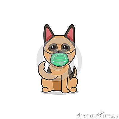 Cartoon character german shepherd dog wearing protective face mask Vector Illustration